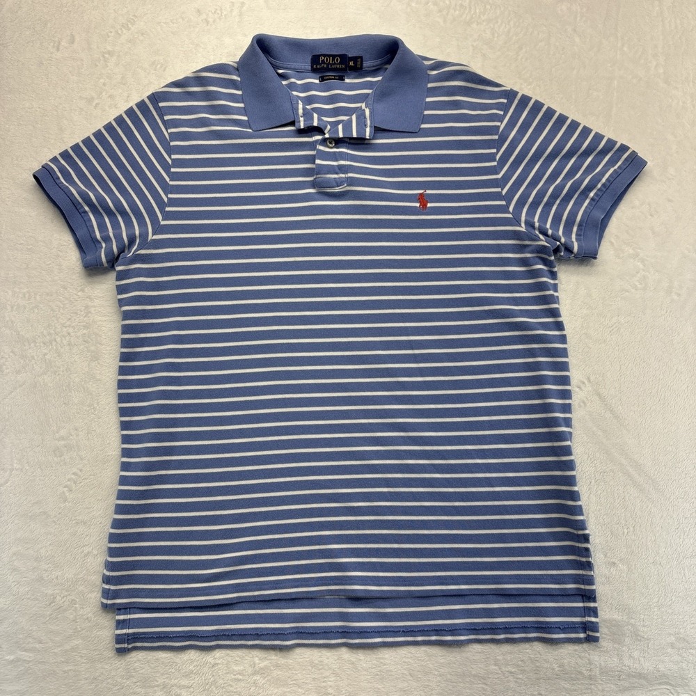 Polo Ralph Lauren Shirt Mens XL Blue Striped Custom Fit Pink Pony